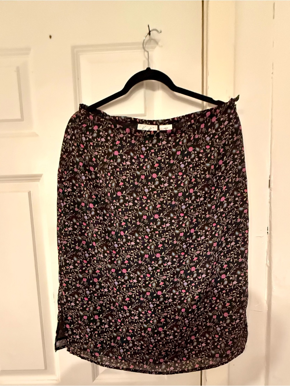 Vintage Kathie Lee Floral Print Black & Pink Midi Skirt